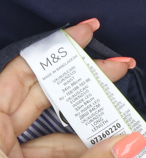 Marks and Spencer Men's Blue 34x33 Regular Fit Chino Trousers