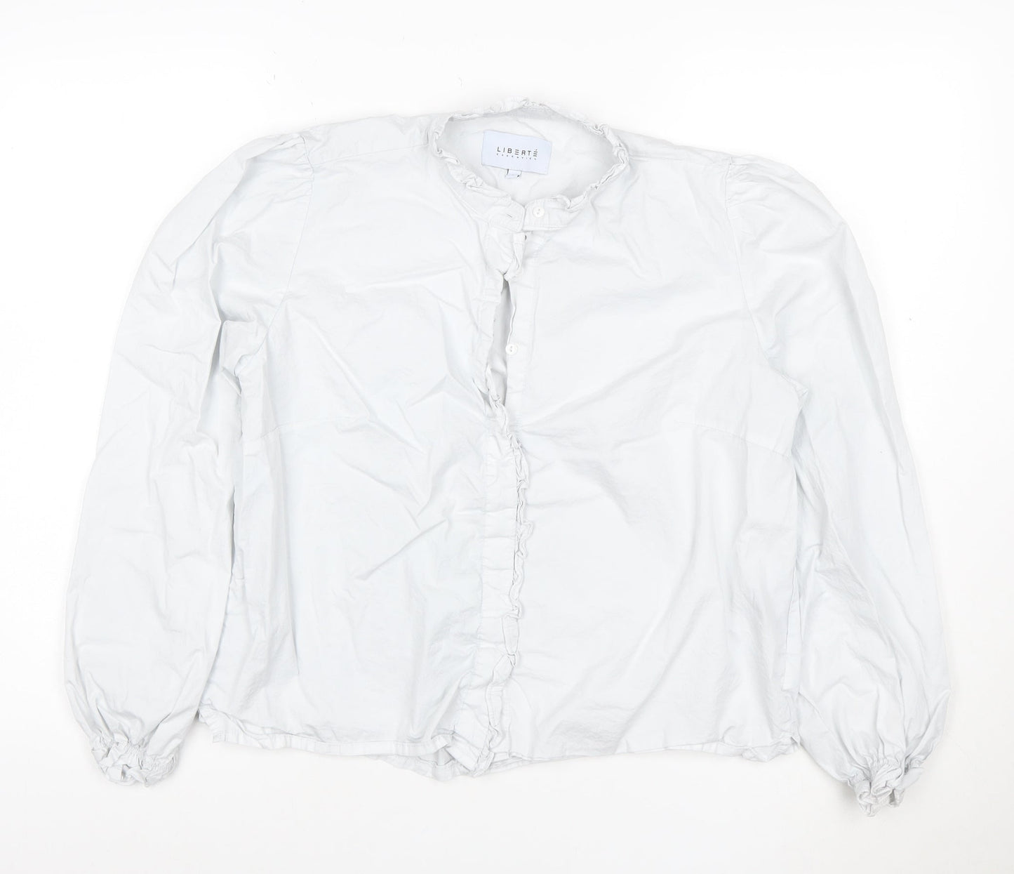 Liberté Essentiel Women’s White Ruffle Cotton Blouse L