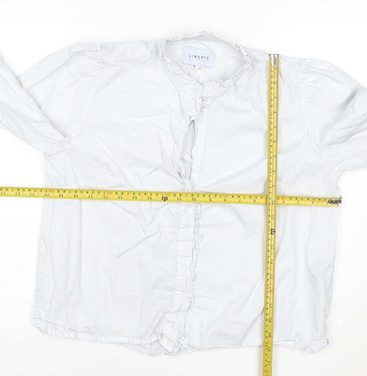 Liberté Essentiel Women’s White Ruffle Cotton Blouse L