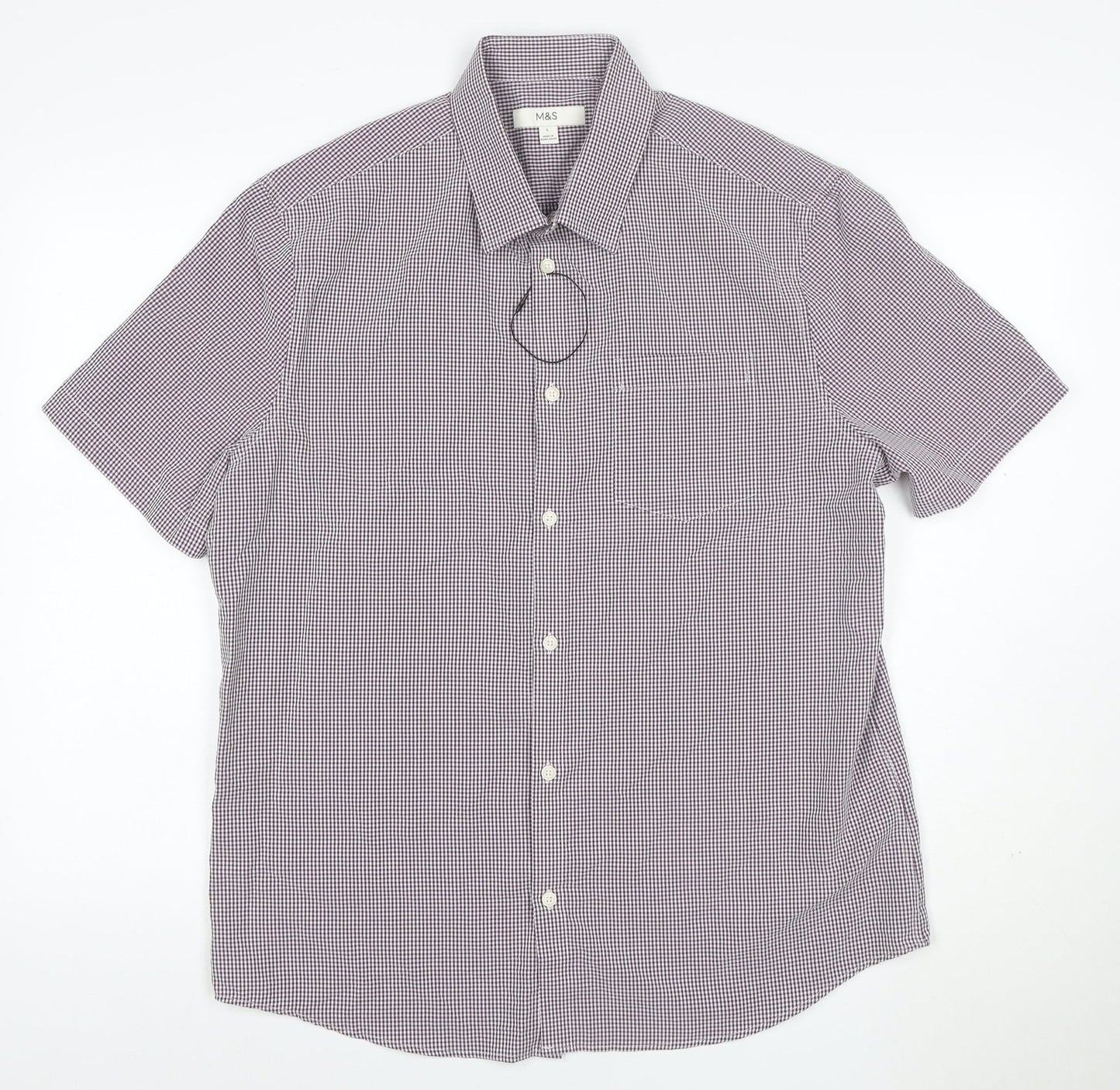 Marks and Spencer Men Purple Check Short Sleeve Collared T-Shirt L