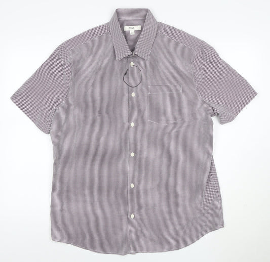 Marks and Spencer Men Purple Check Short Sleeve Collared T-Shirt L