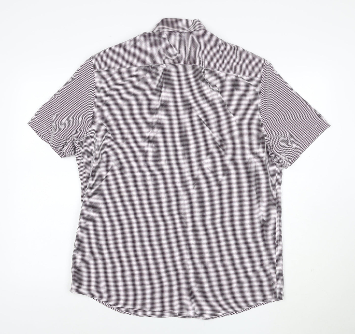 Marks and Spencer Men Purple Check Short Sleeve Collared T-Shirt L