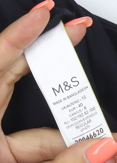 Marks and Spencer Women's Navy Trousers Size 12 Straight Leg Stretch