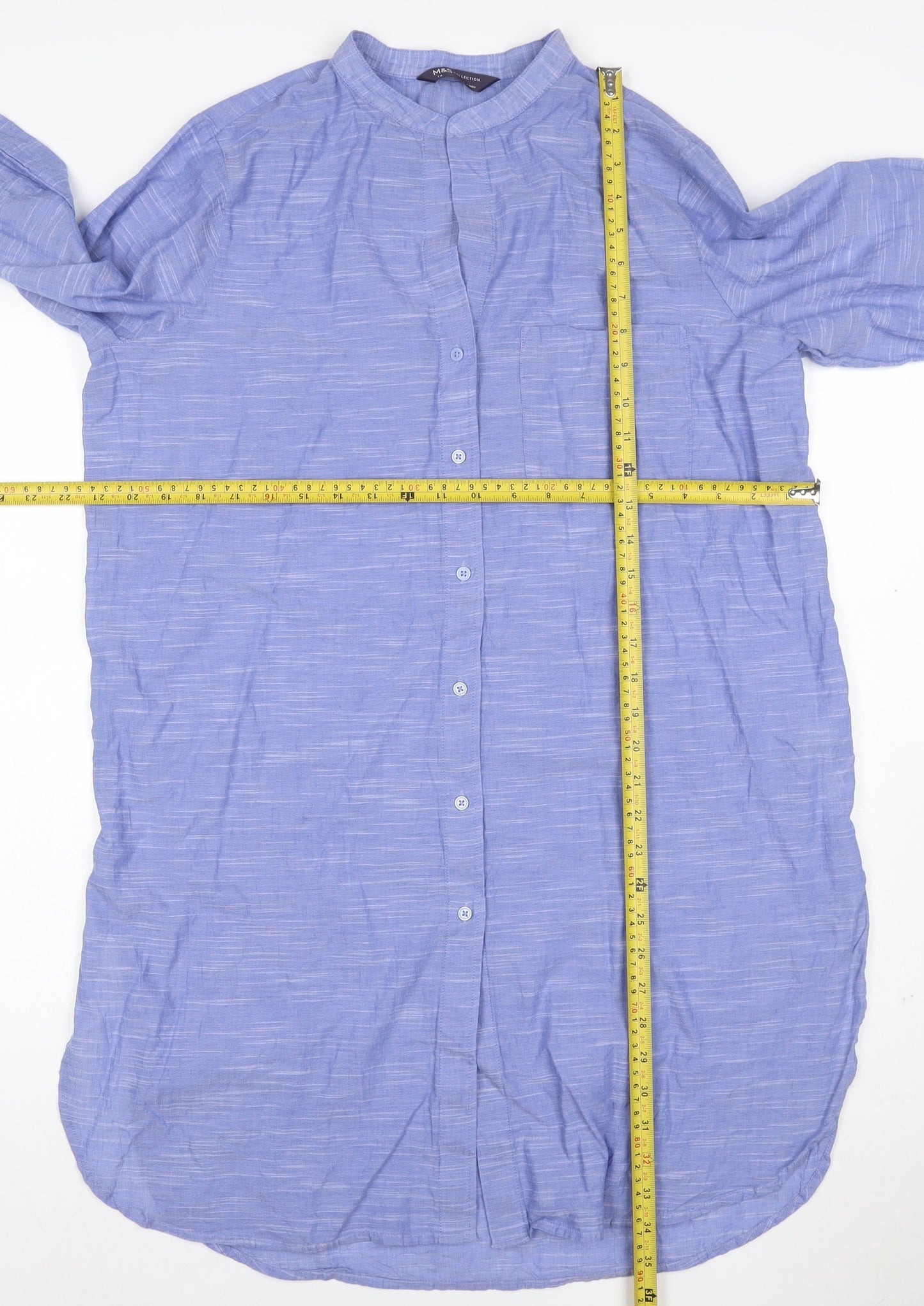 Marks and Spencer Women's Blue Cotton Long Sleeve Shirt Dress Size 14