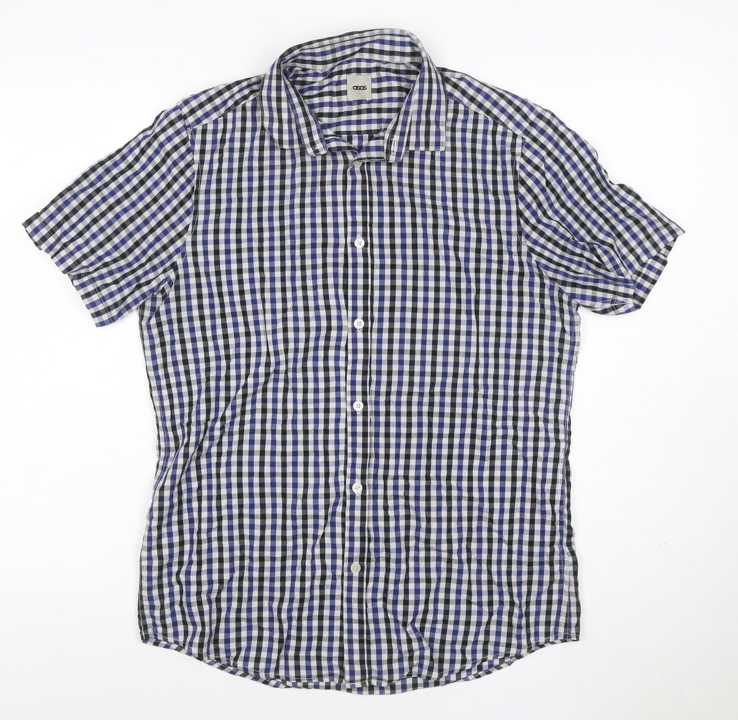 ASOS Men's Blue Check Short Sleeve Button-Up Shirt Size M