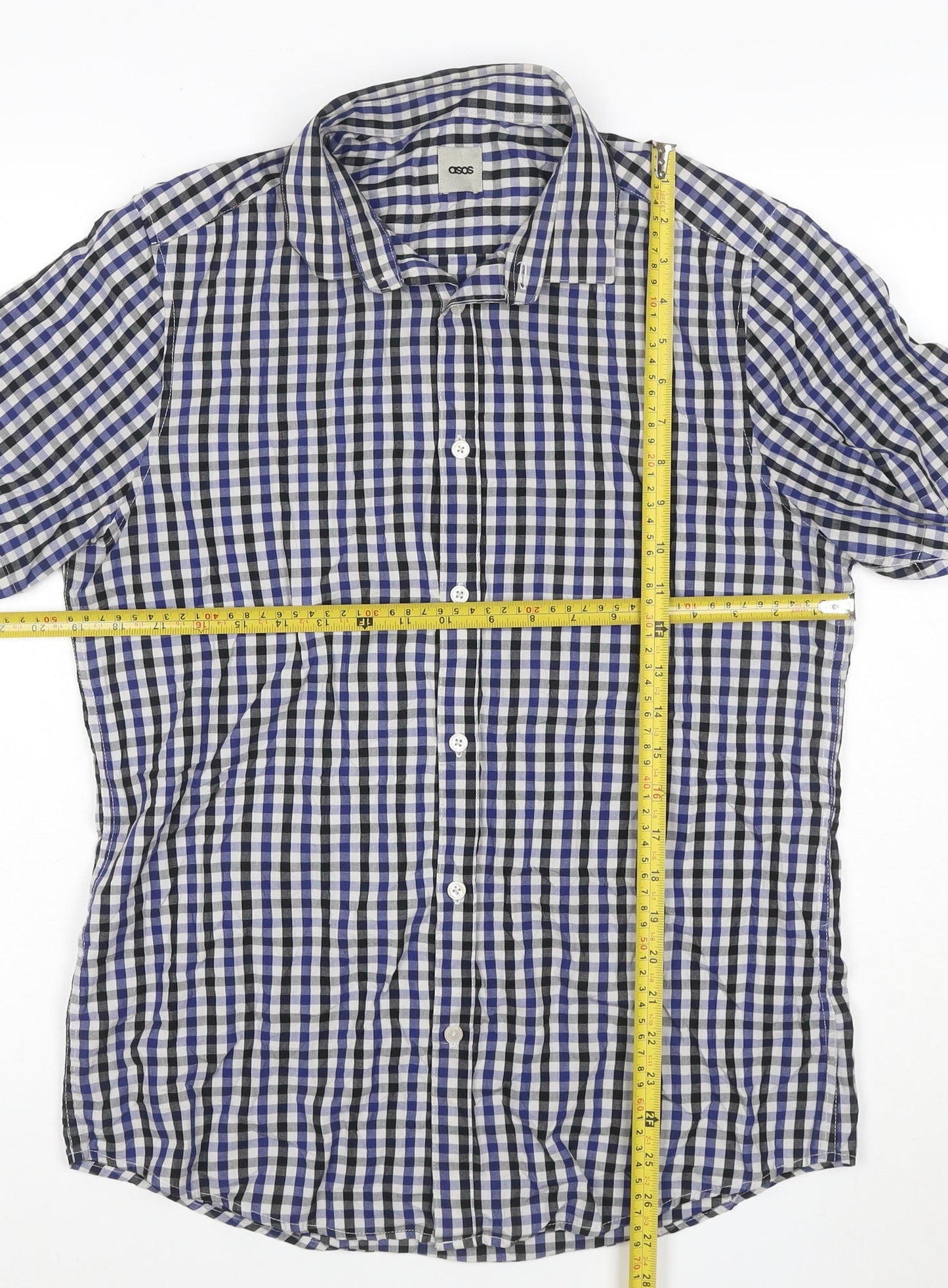 ASOS Men's Blue Check Short Sleeve Button-Up Shirt Size M