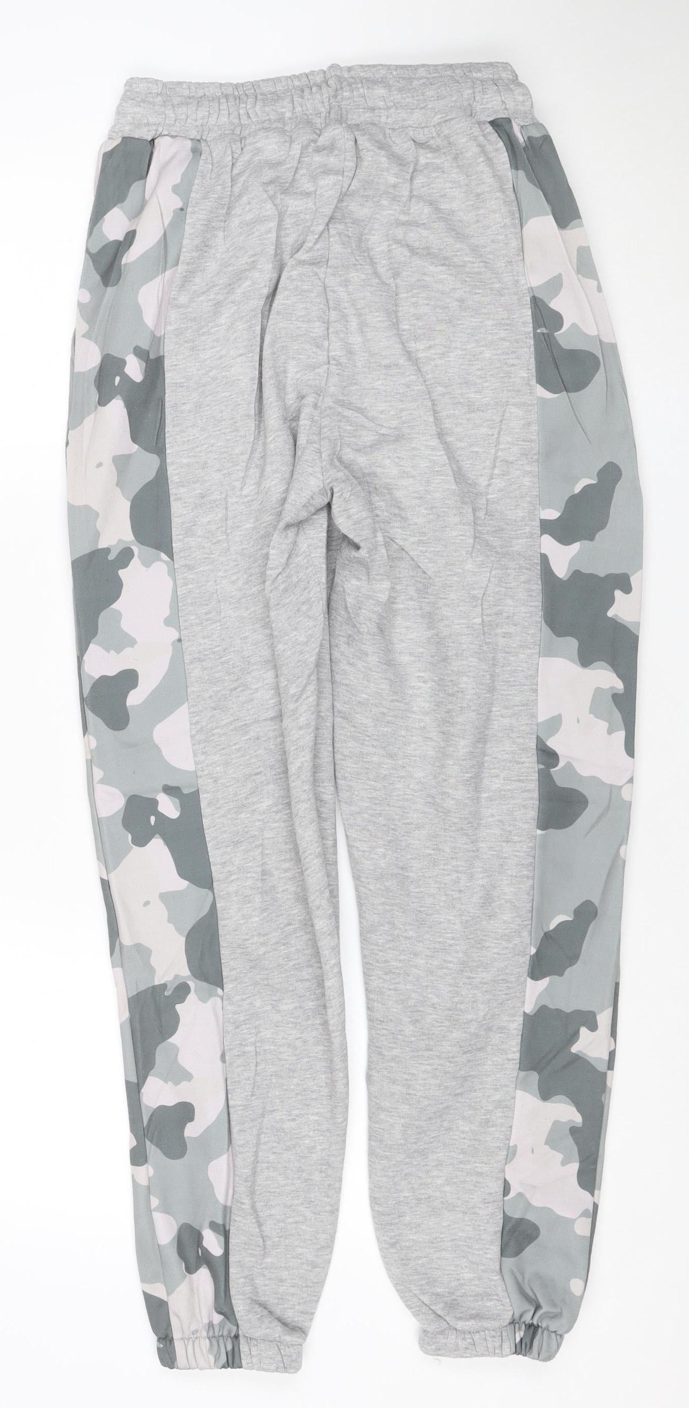boohooMAN Men's Grey Camouflage Side Panel Jogger Trousers M