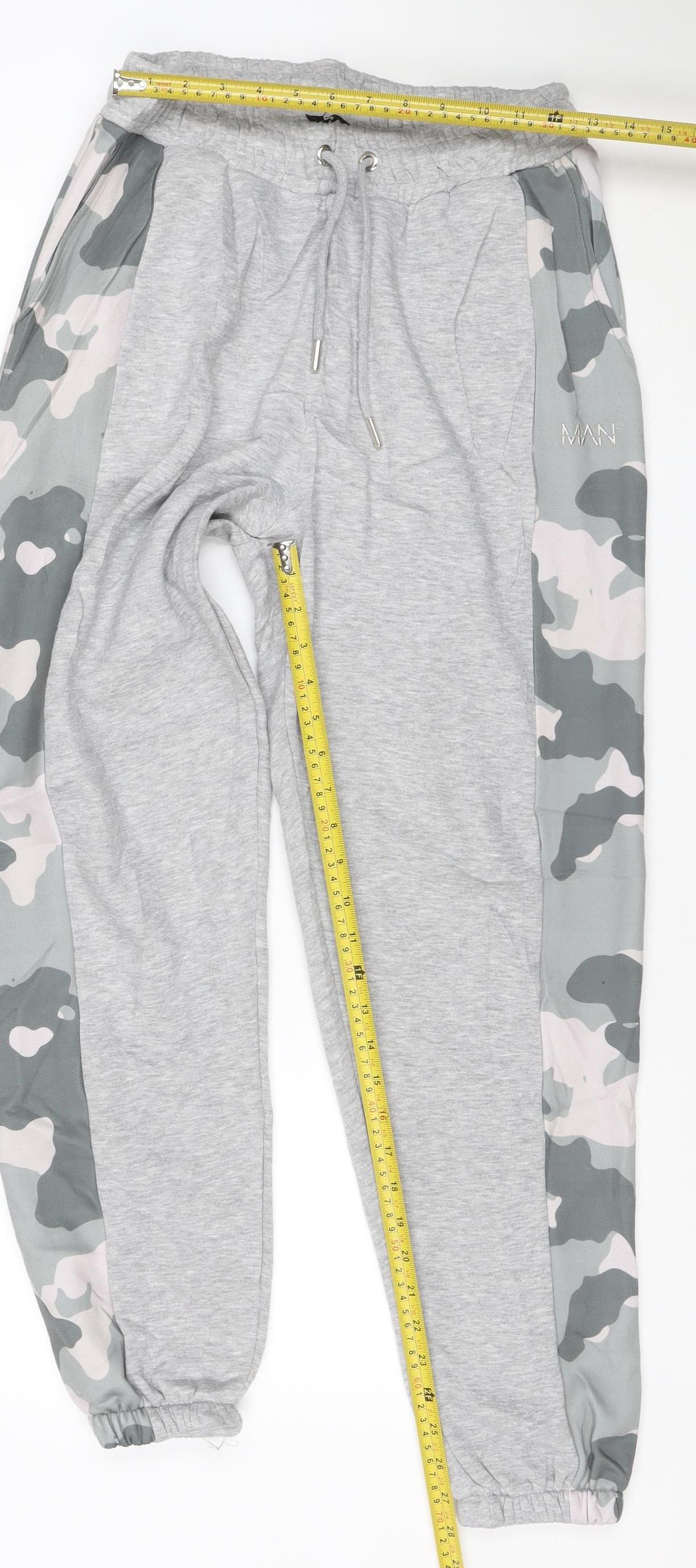 boohooMAN Men's Grey Camouflage Side Panel Jogger Trousers M