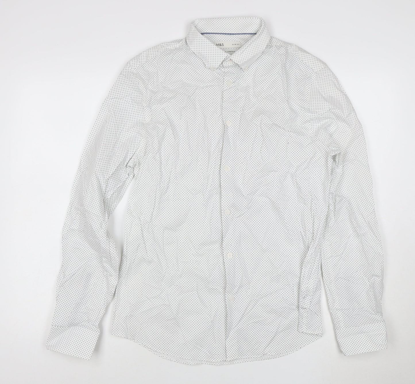 Marks and Spencer Men's White Slim Fit Stretch Cotton Long Sleeve Shirt M