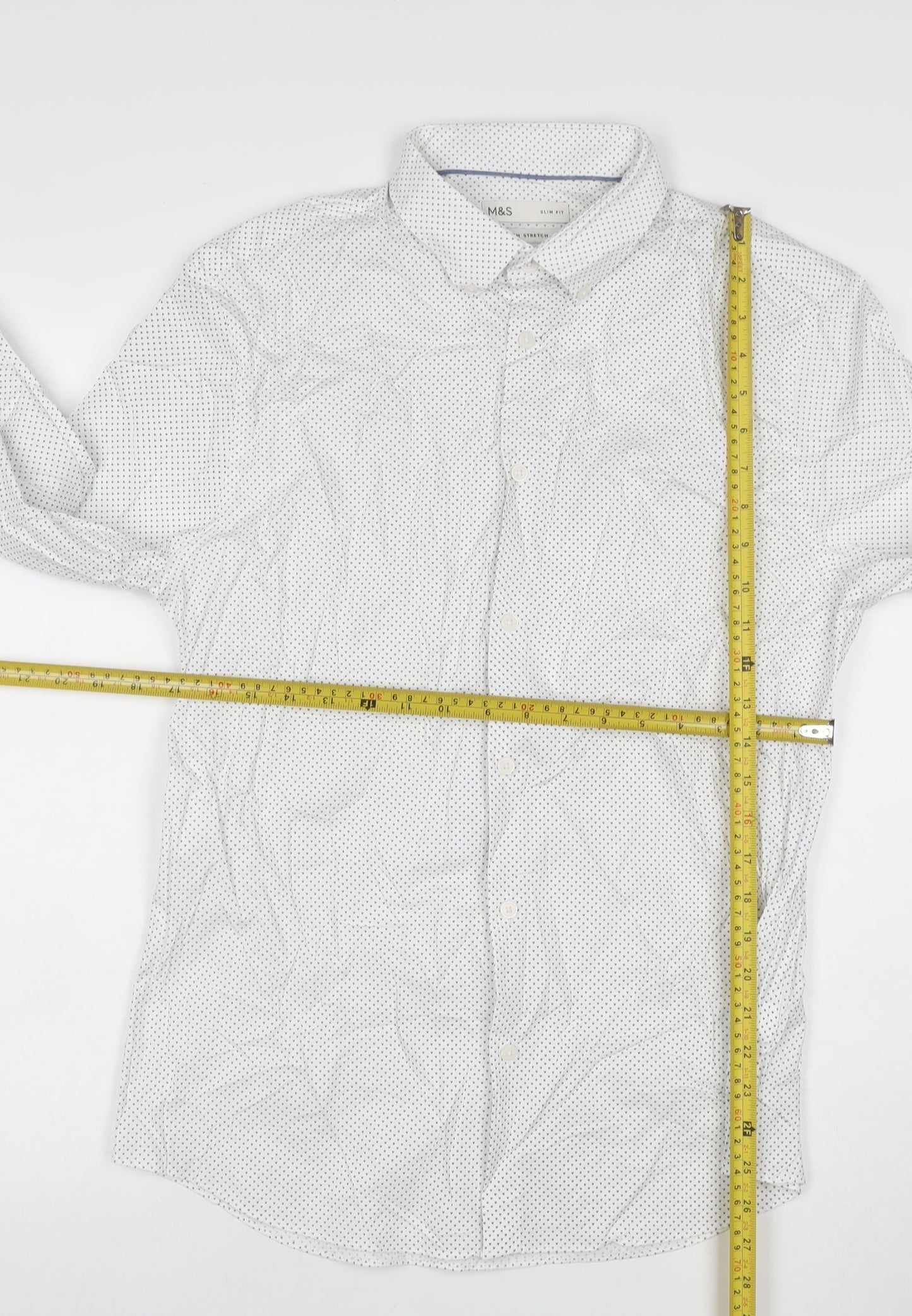 Marks and Spencer Men's White Slim Fit Stretch Cotton Long Sleeve Shirt M