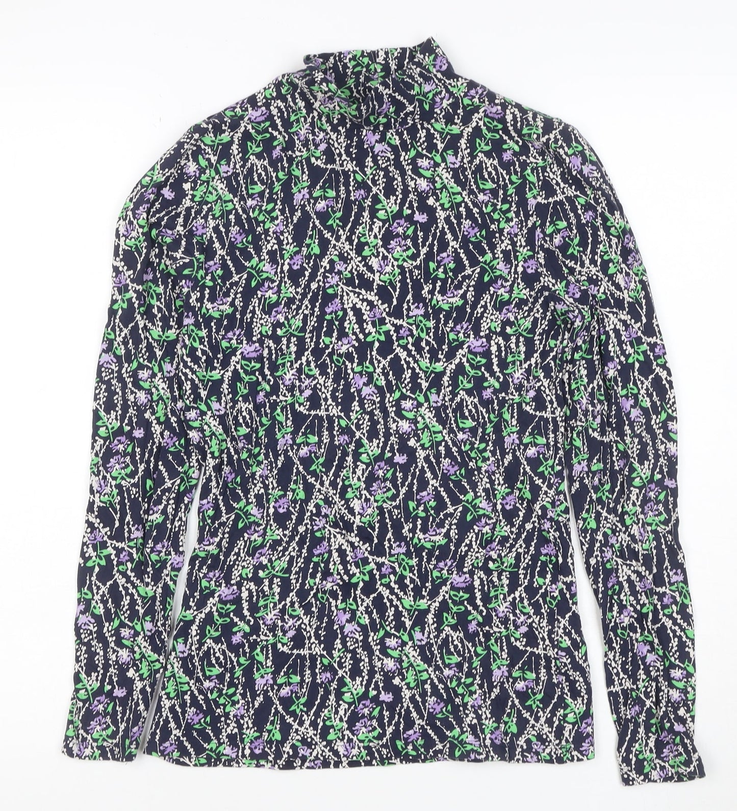 Marks and Spencer Women’s Blue Floral High Neck Long Sleeve Blouse Size 8