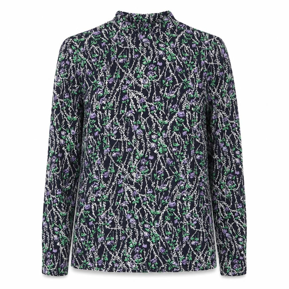 Marks & Spencer Women’s Blue Floral High Neck Long Sleeve Blouse Size 8