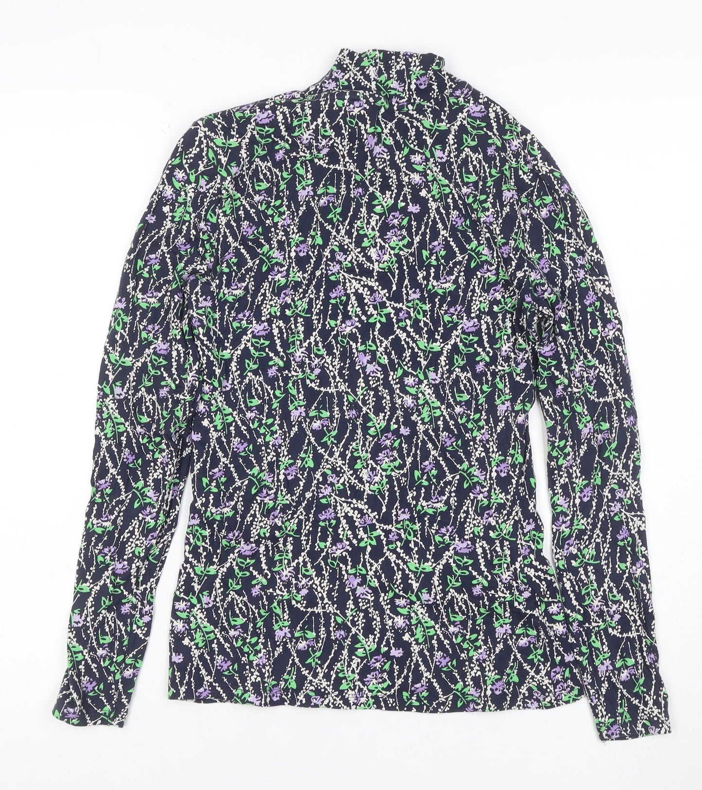 Marks and Spencer Women’s Blue Floral High Neck Long Sleeve Blouse Size 8