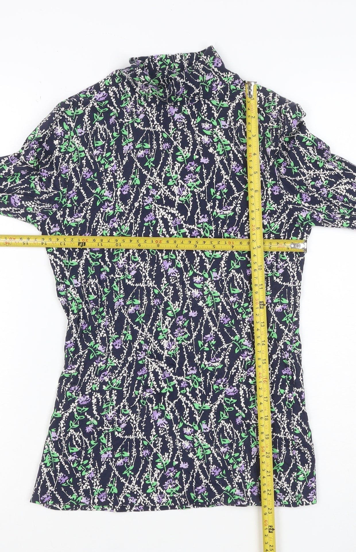 Marks and Spencer Women’s Blue Floral High Neck Long Sleeve Blouse Size 8