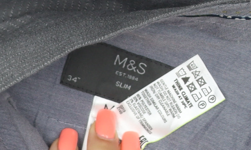 Marks and Spencer Men's Grey Slim Fit Dress Trousers 34W