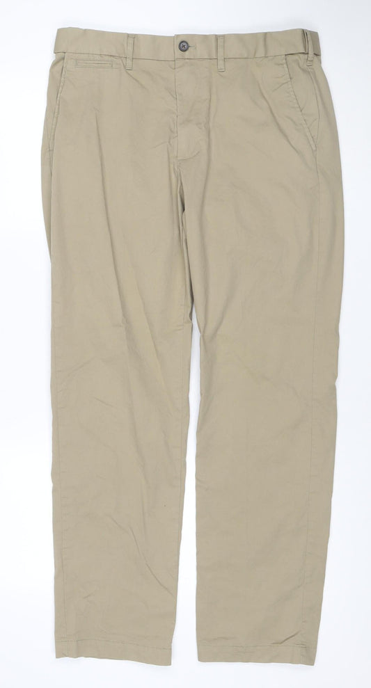 Marks and Spencer Men’s Beige Regular Fit Chino Trousers 34in Waist