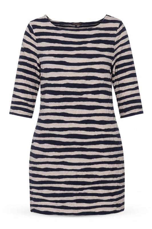 Fat Face Women Blue Striped 3/4 Sleeve Jersey Shift Dress Size 16