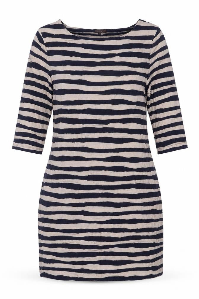 FatFace Women Blue Striped 3/4 Sleeve Jersey Shift Dress Size 16