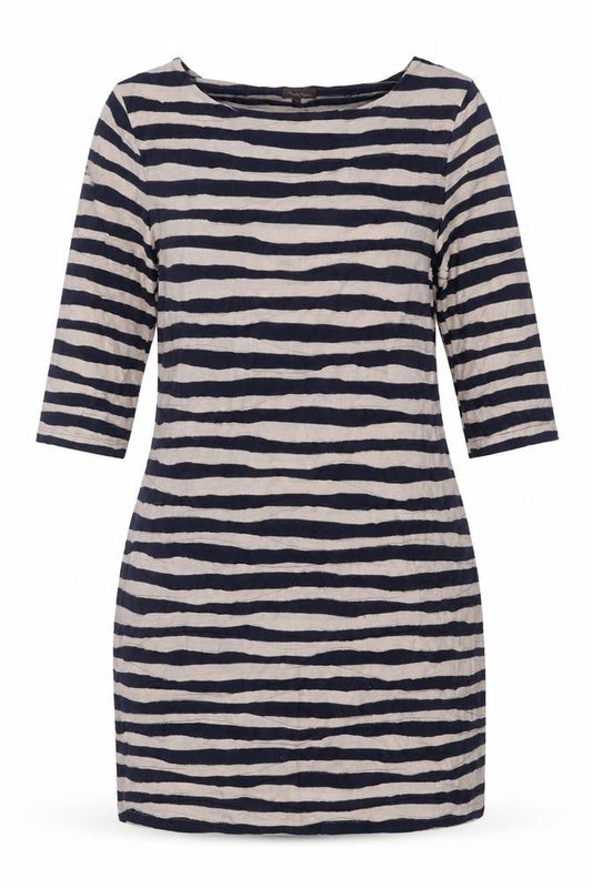 FatFace Women Blue Striped 3/4 Sleeve Jersey Shift Dress Size 16