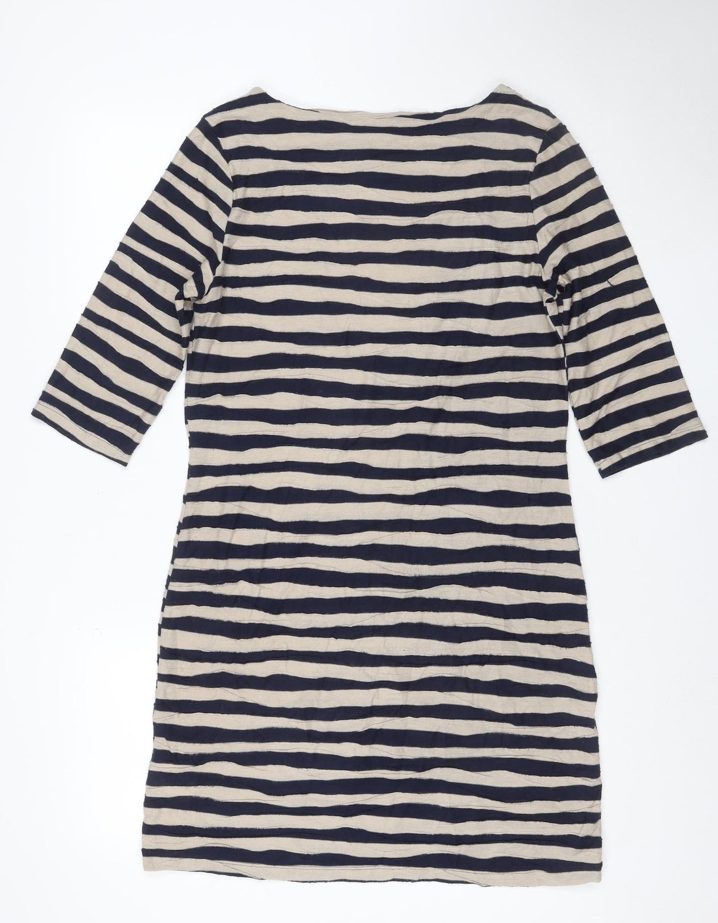 Fat Face Women Blue Striped 3/4 Sleeve Jersey Shift Dress Size 16