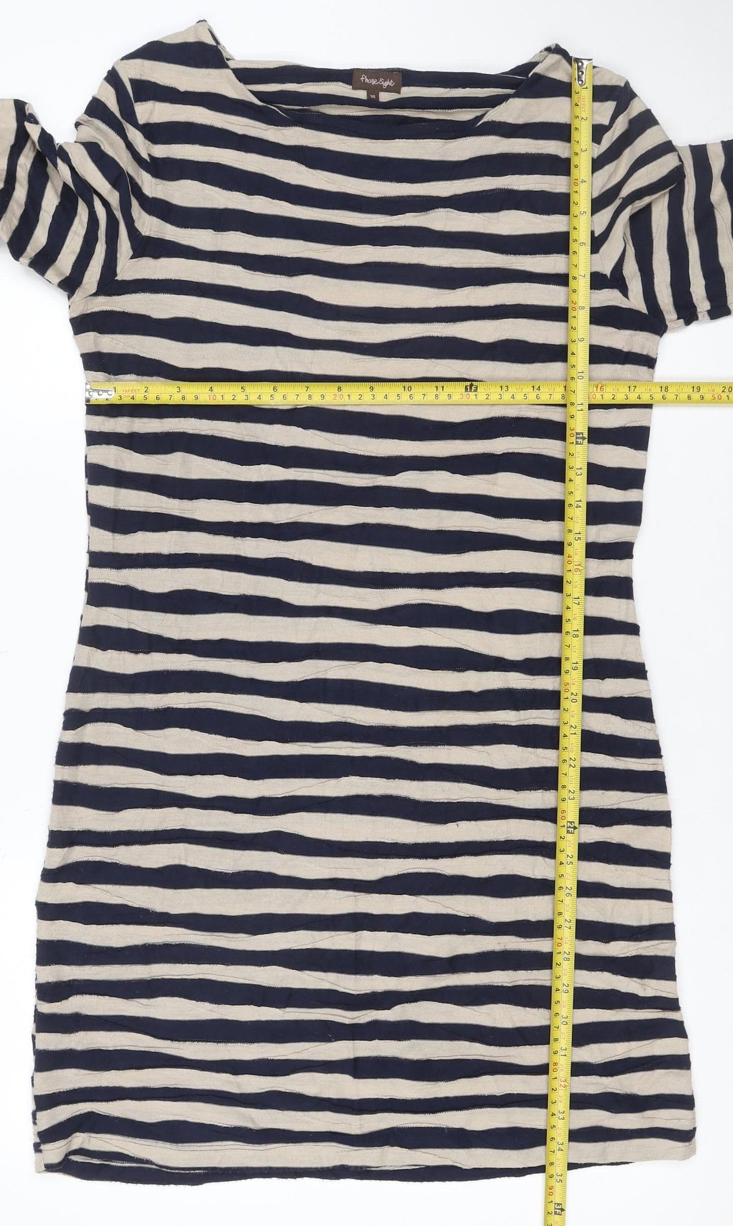 Fat Face Women Blue Striped 3/4 Sleeve Jersey Shift Dress Size 16