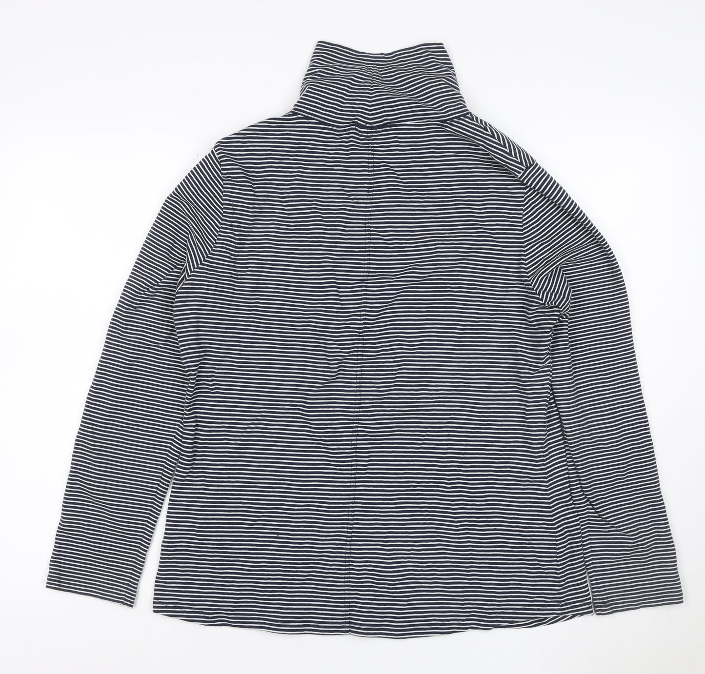 White Stuff Women’s Blue Striped Roll Neck Long Sleeve Cotton Top Size 16