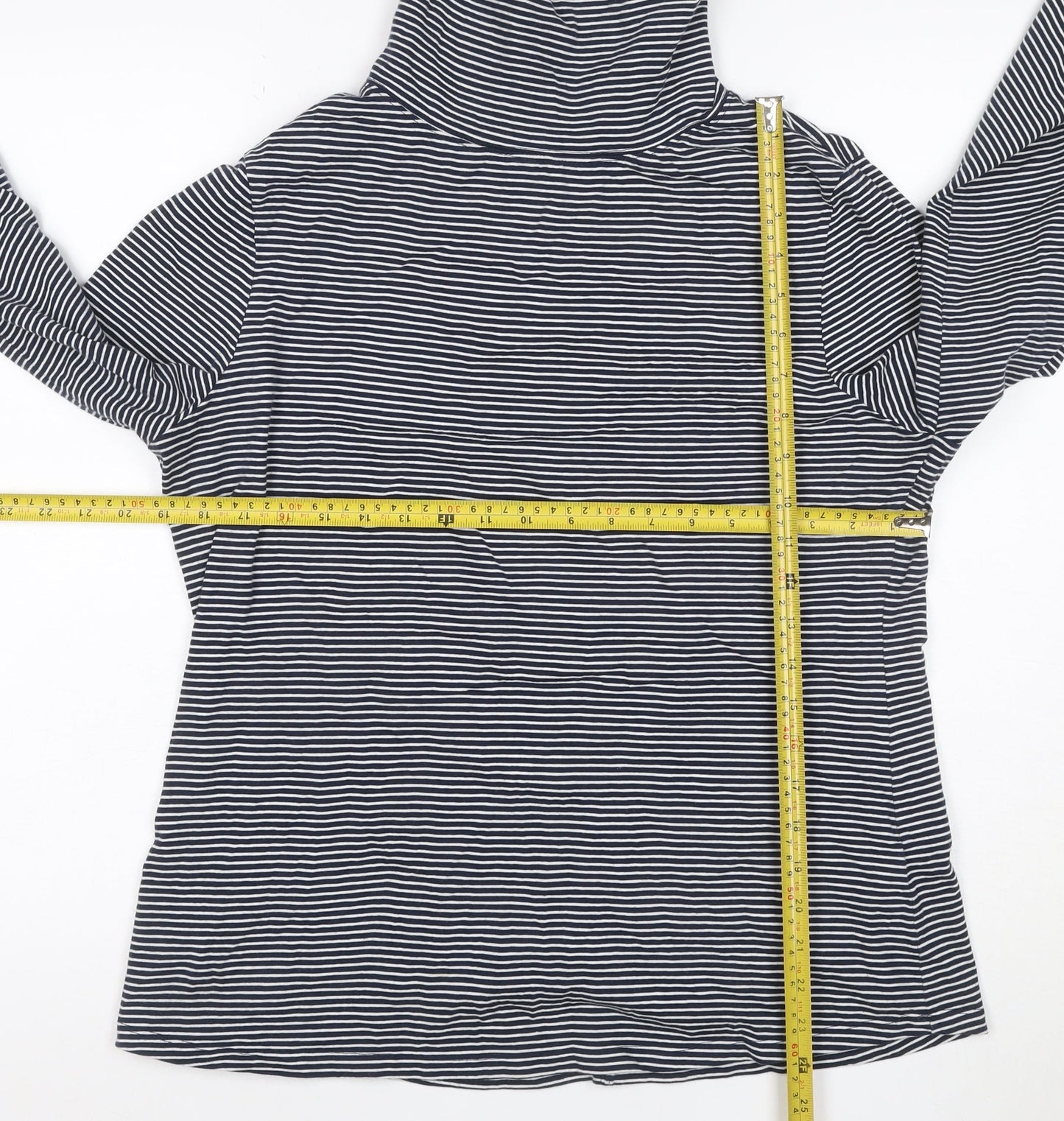 White Stuff Women’s Blue Striped Roll Neck Long Sleeve Cotton Top Size 16