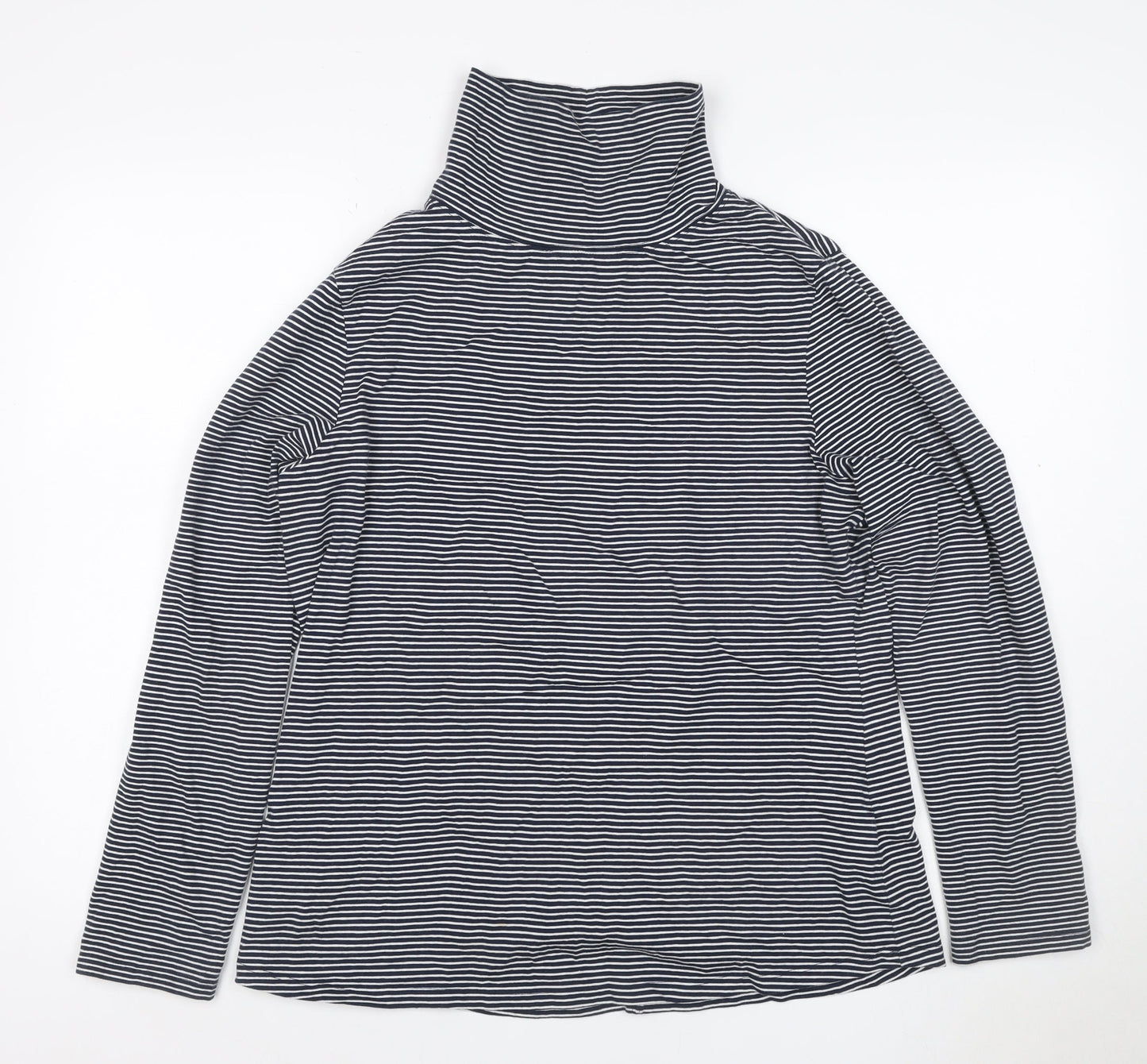 White Stuff Women’s Blue Striped Roll Neck Long Sleeve Cotton Top Size 16