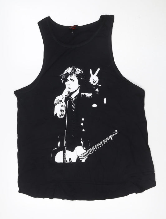 Apparel Noir Womens Black Tank Top Size 18 Music Graphic Cotton