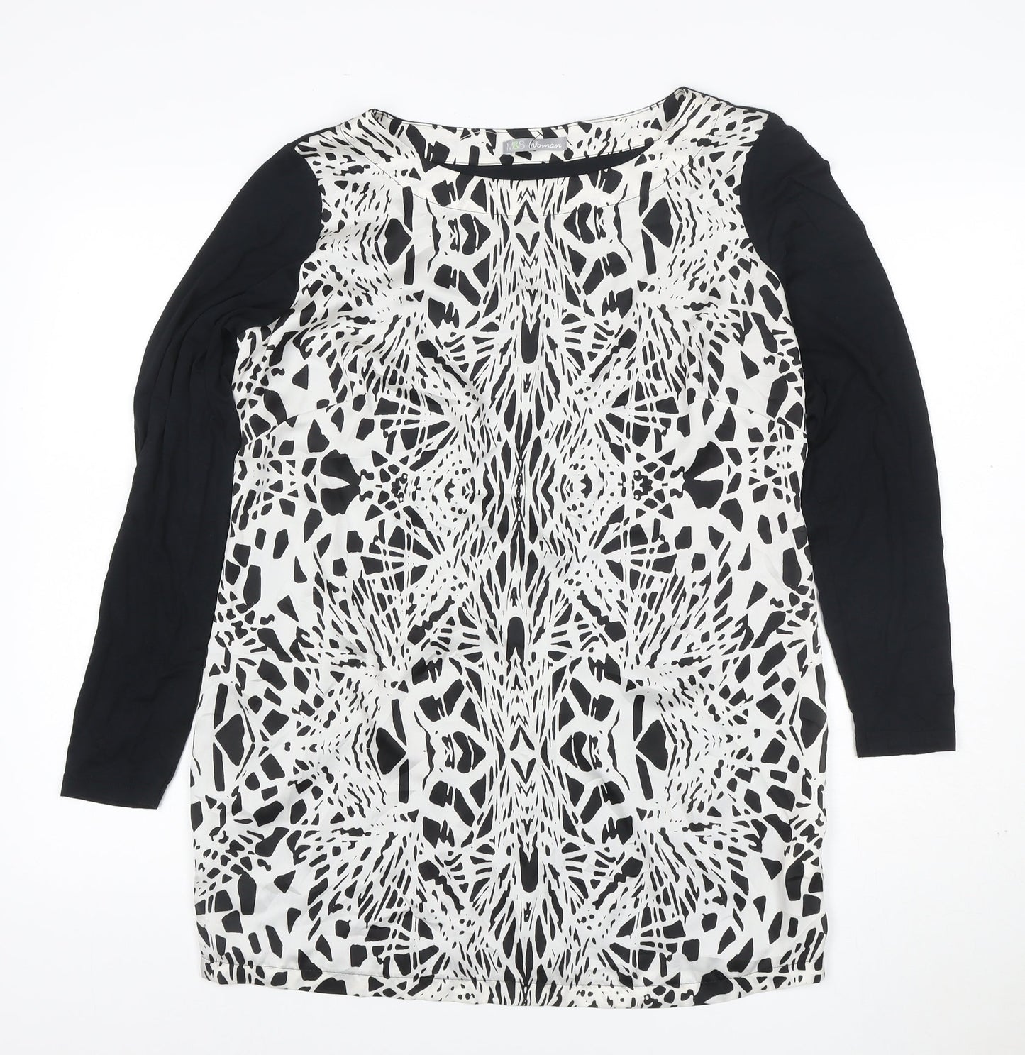 Marks and Spencer Women’s Black & Ivory Shift Dress Size 16 Long Sleeve