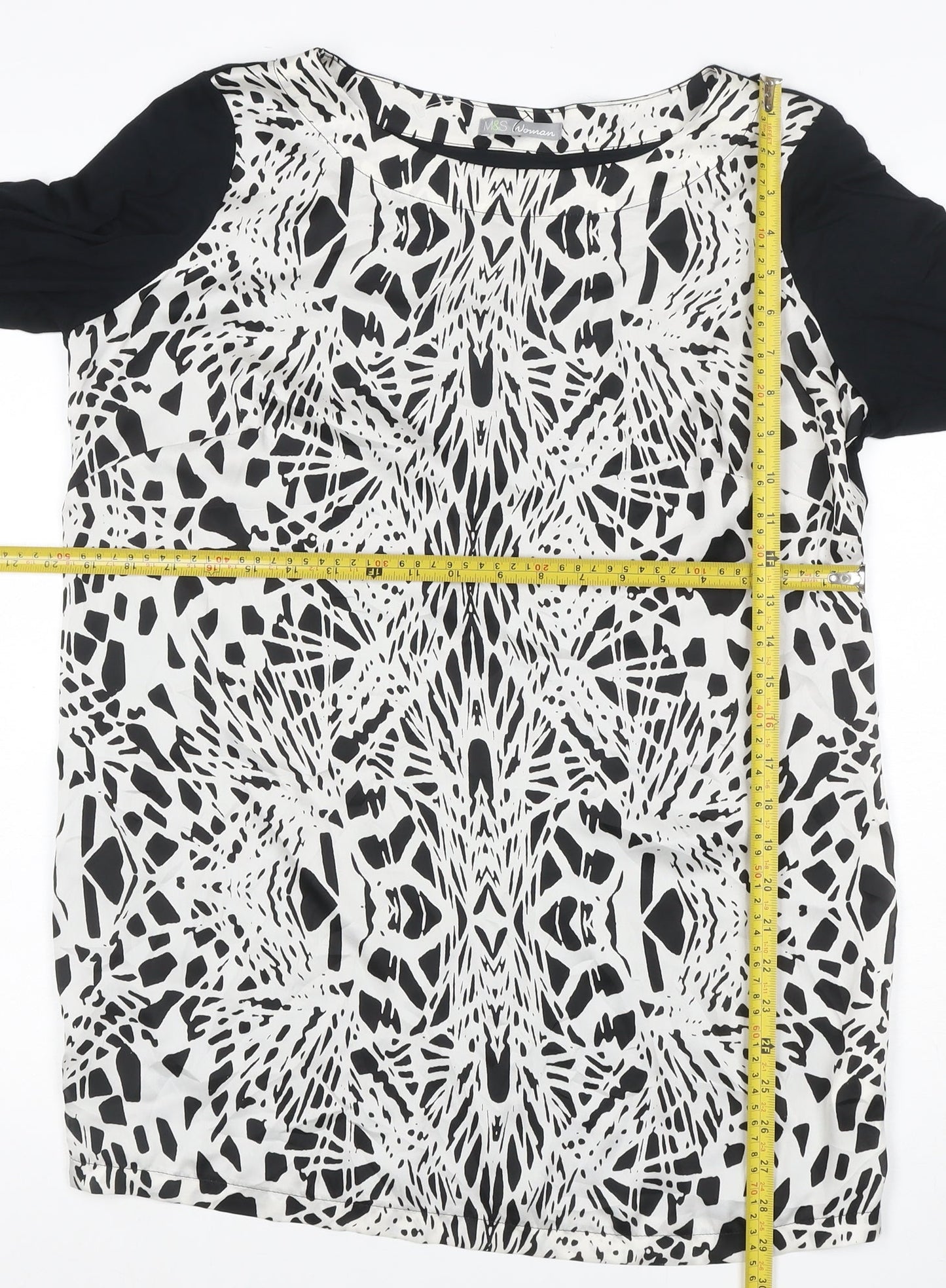 Marks and Spencer Women’s Black & Ivory Shift Dress Size 16 Long Sleeve
