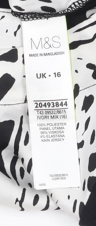Marks and Spencer Women’s Black & Ivory Shift Dress Size 16 Long Sleeve