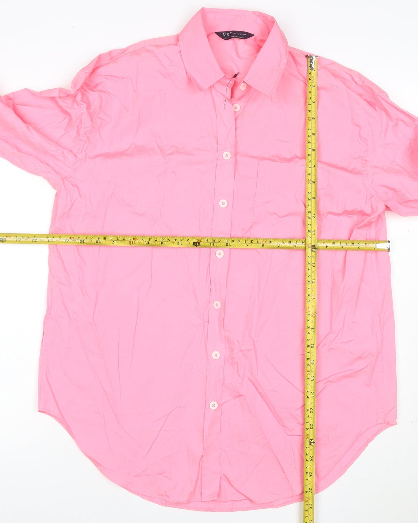 Marks and Spencer Men’s Pink Long Sleeve Cotton Button-Up Shirt Size 10
