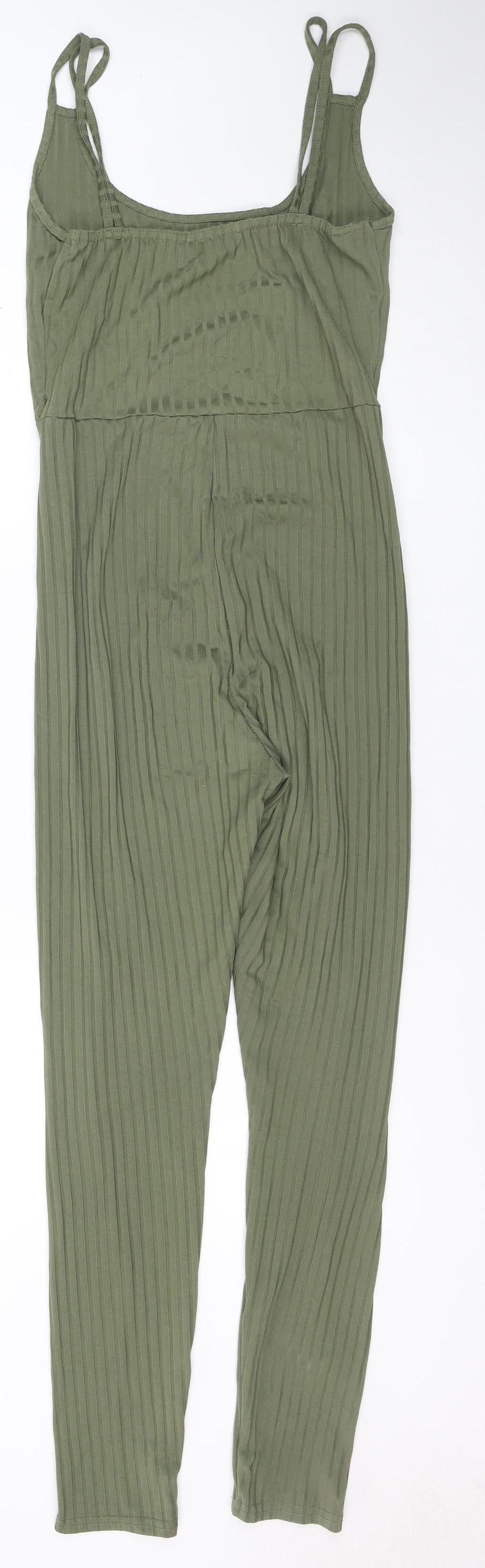 PrettyLittleThing Women’s Khaki Green Ribbed Jumpsuit Size 10 Polyester Blend