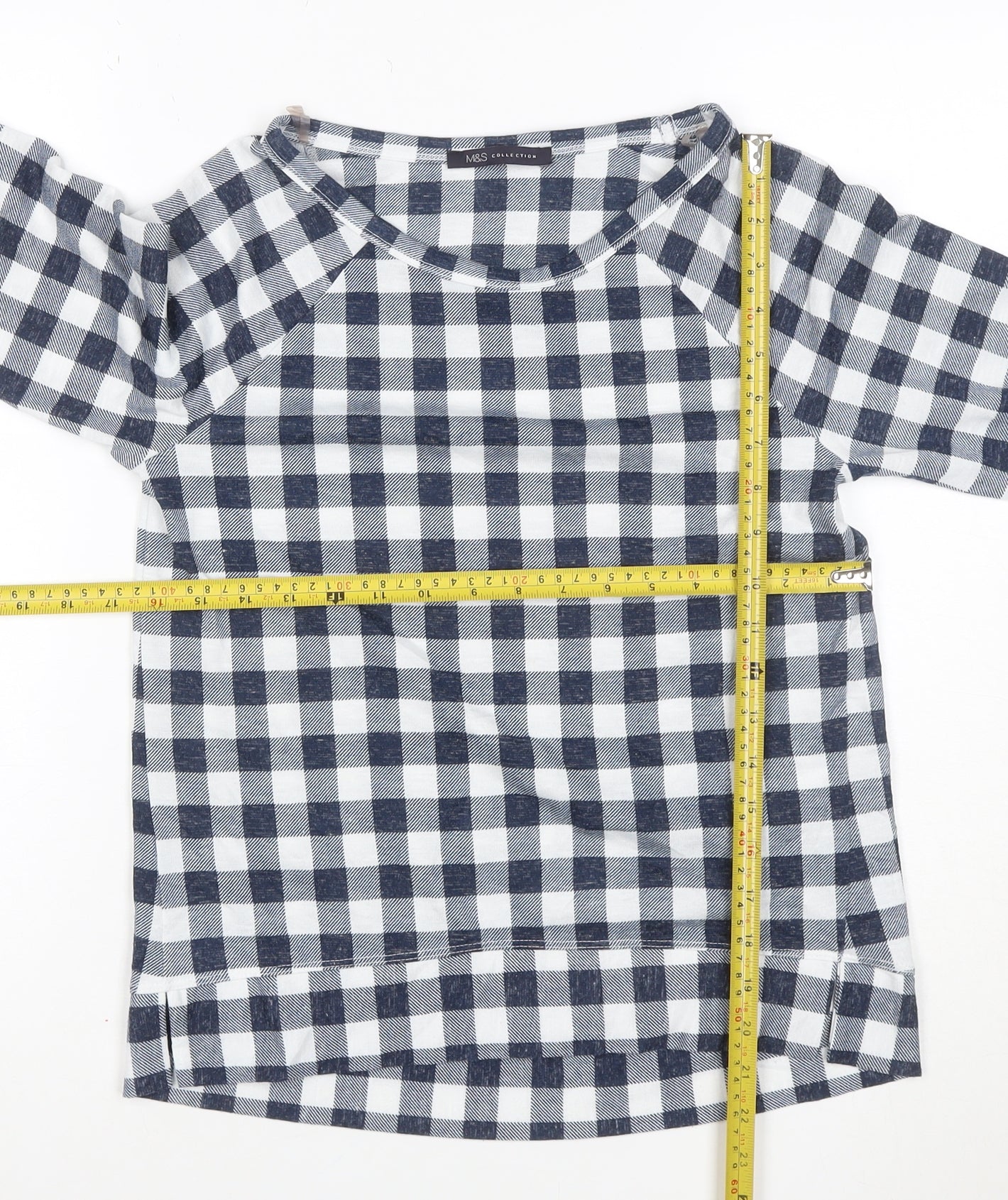 Marks and Spencer Women's Blue Check 3/4 Sleeve Blouse Size 8