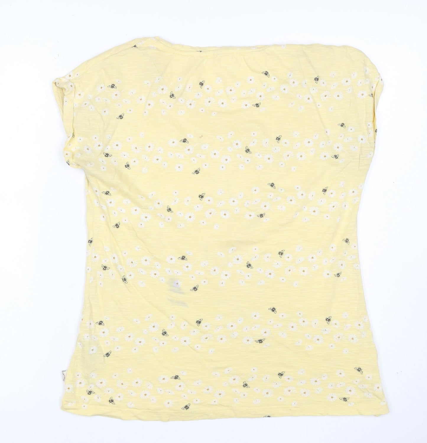 Fat Face Womens Yellow Floral Bee T-Shirt Size 12 Short Sleeve