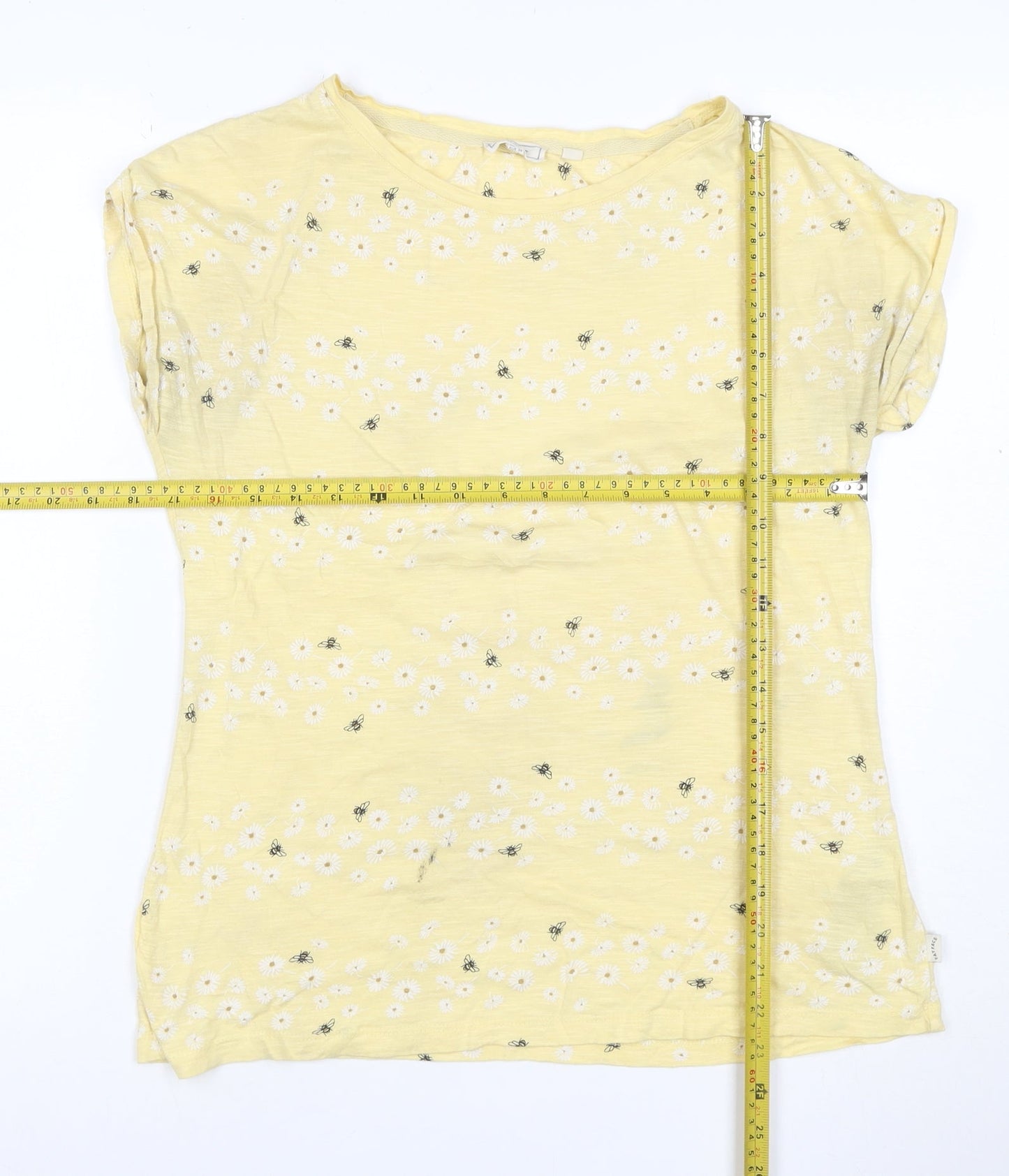 Fat Face Womens Yellow Floral Bee T-Shirt Size 12 Short Sleeve