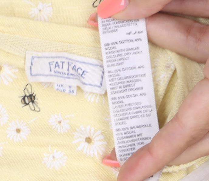 Fat Face Womens Yellow Floral Bee T-Shirt Size 12 Short Sleeve