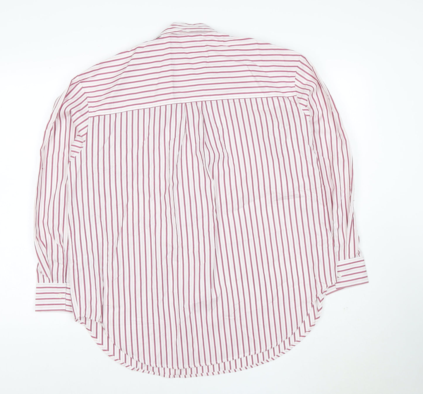 Marks and Spencer Women White Pink Striped Long Sleeve Button-Up Shirt Size 12