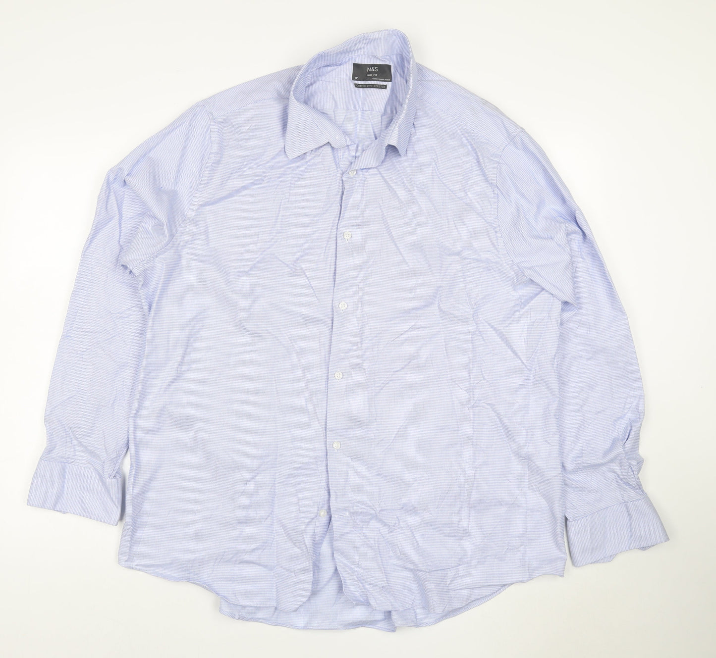 Marks and Spencer Men's Blue Slim Fit Cotton Long Sleeve Shirt Size 18