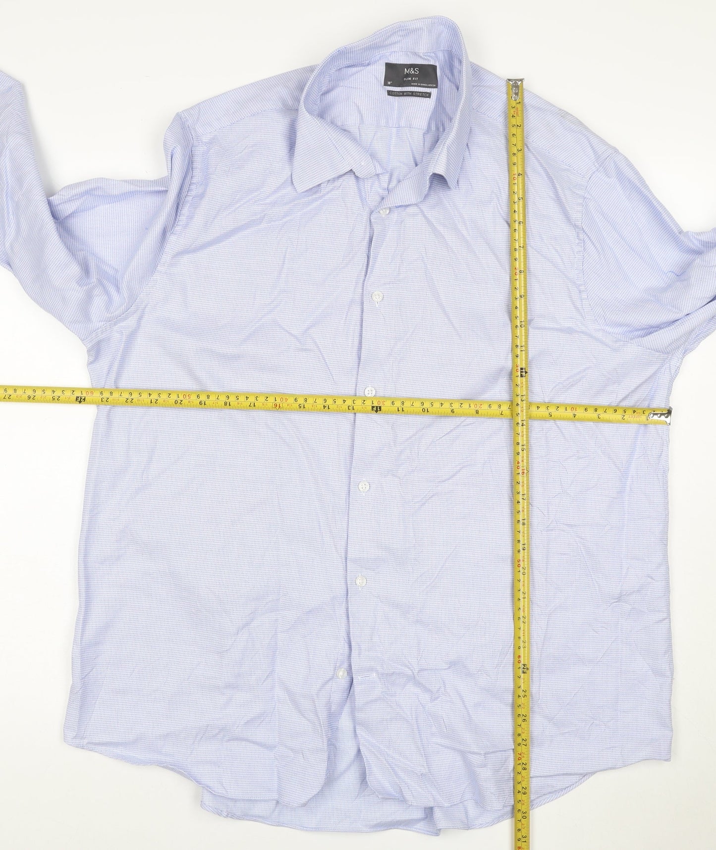 Marks and Spencer Men's Blue Slim Fit Cotton Long Sleeve Shirt Size 18