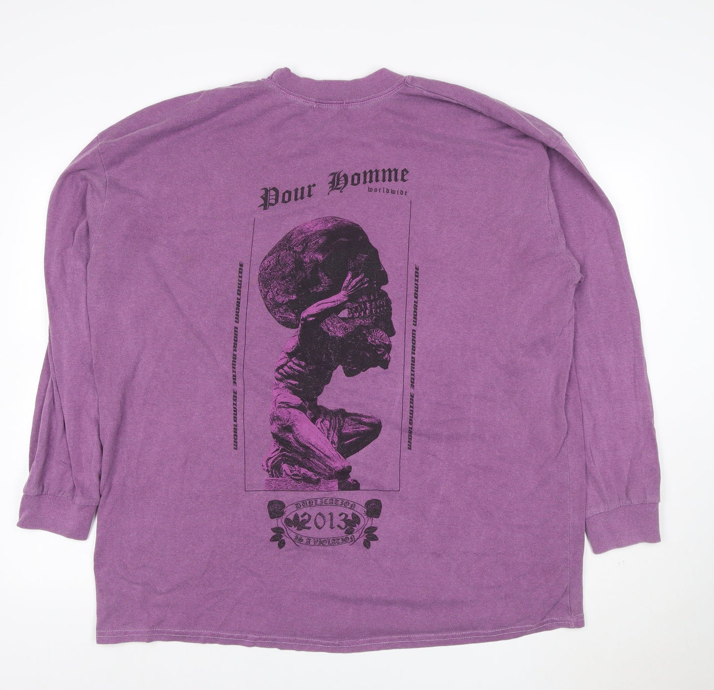 BoohooMAN Men's Purple Long Sleeve Graphic Skull T-Shirt Size L