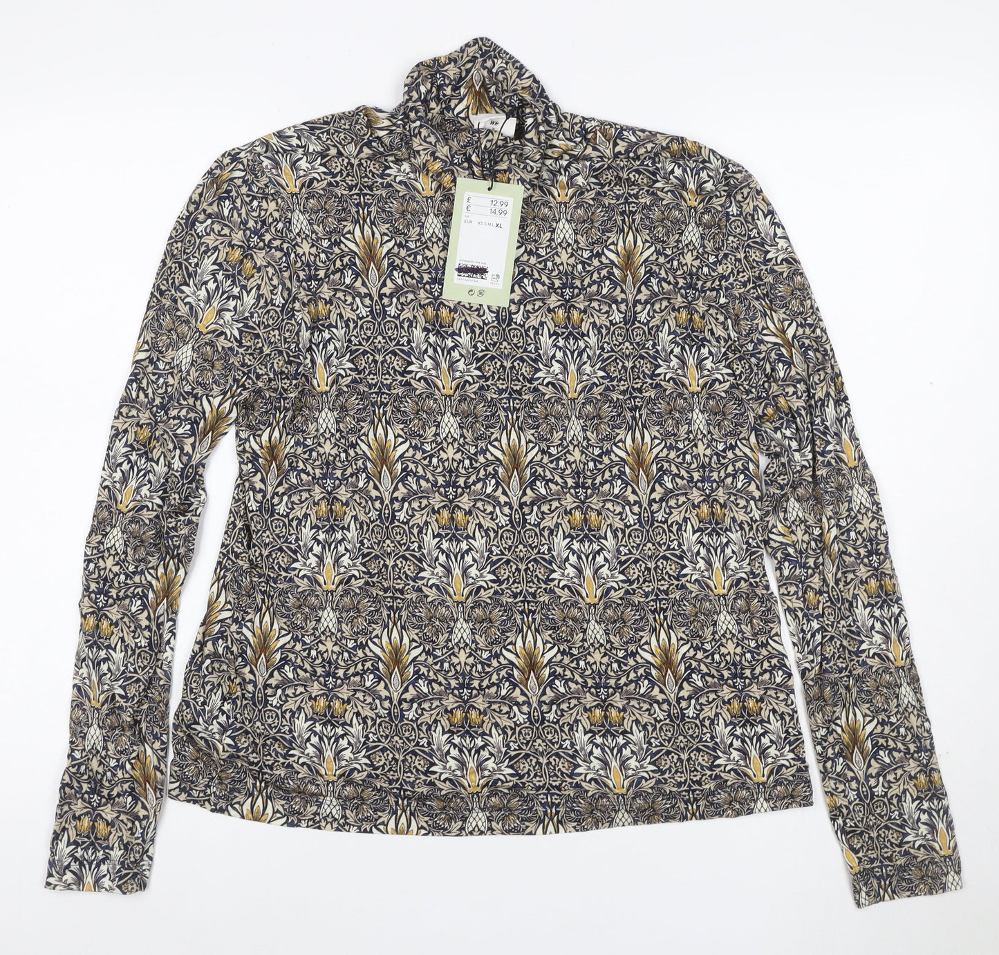 H&M Women’s Multicoloured Roll Neck Floral Jersey Top Size L