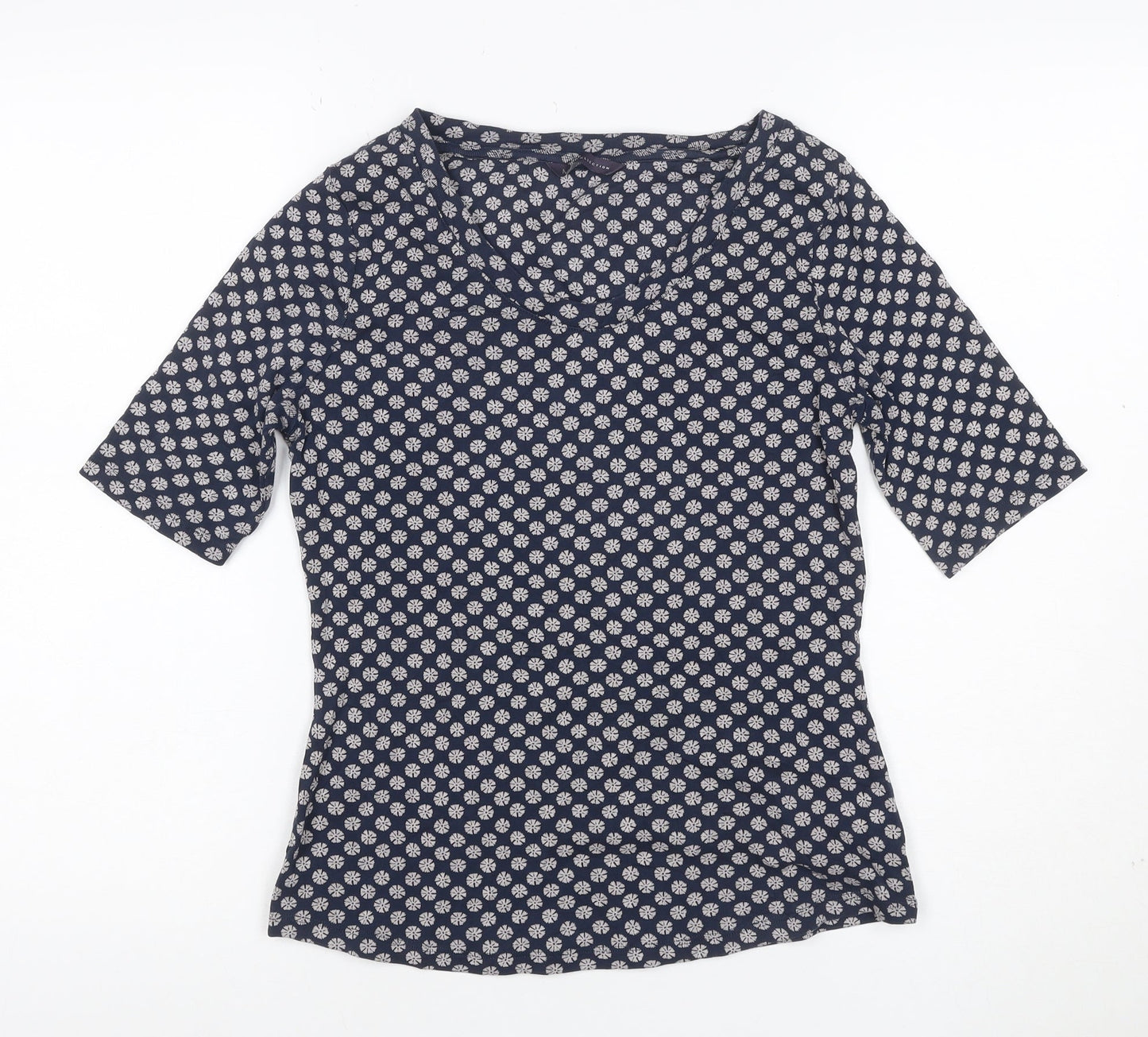 Marks and Spencer Womens Blue Floral Cotton T-Shirt Size 12