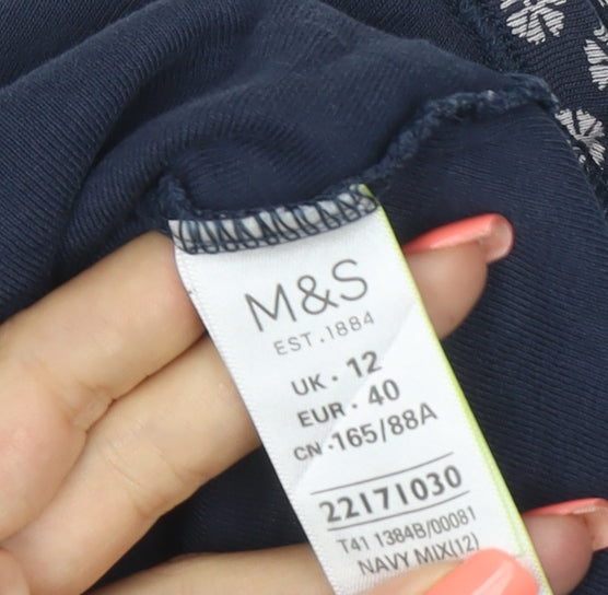 Marks and Spencer Womens Blue Floral Cotton T-Shirt Size 12