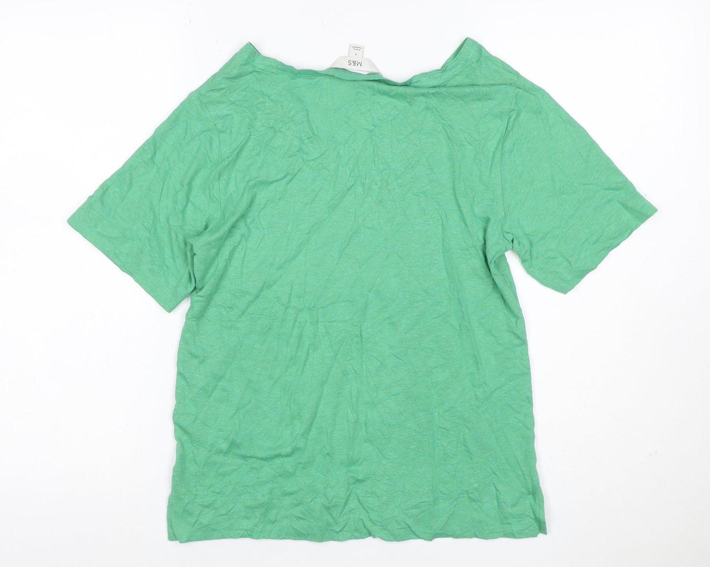 Marks and Spencer Women's Green V-Neck Short Sleeve Linen Modal T-Shirt Size 6