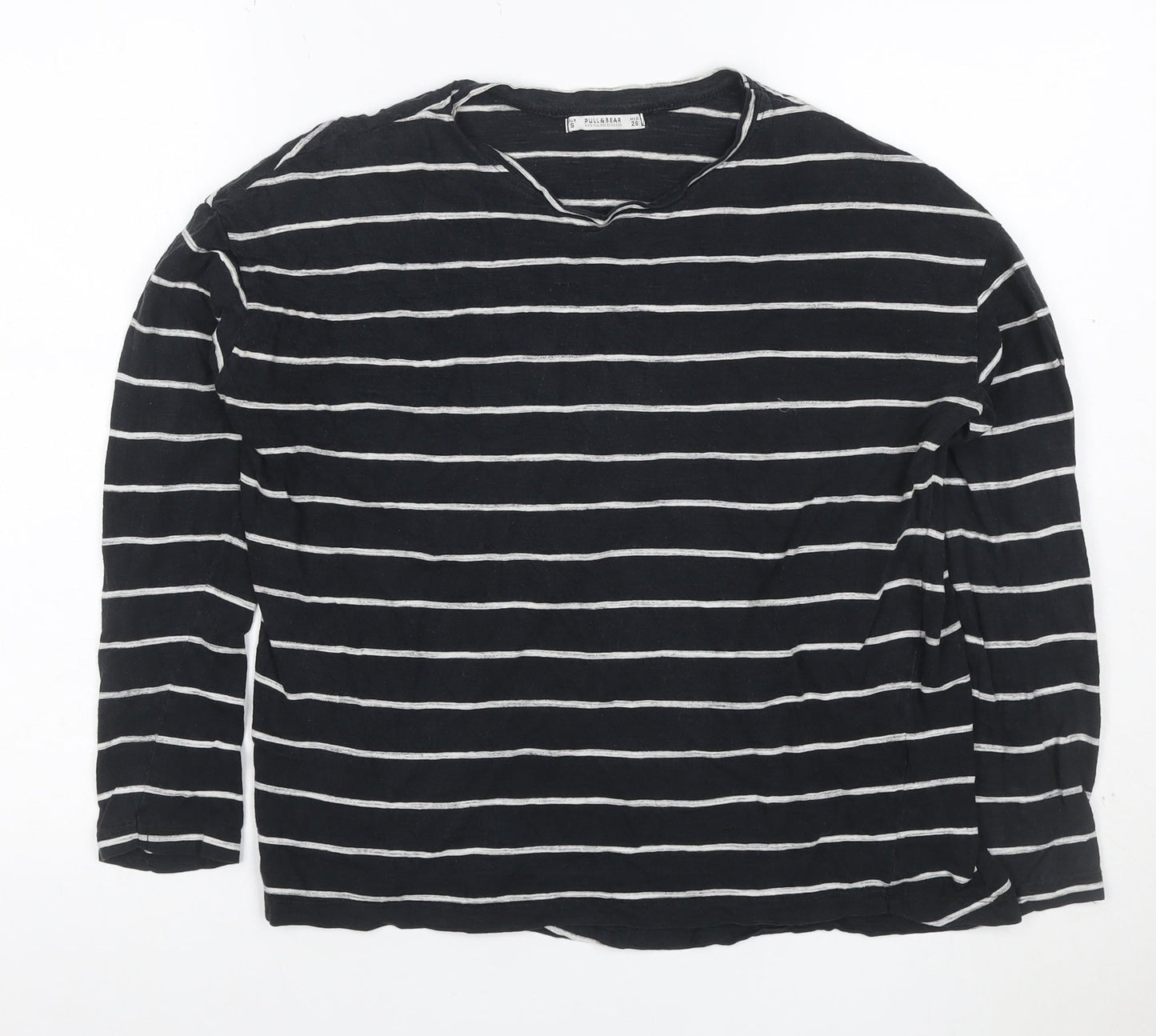 Pull & Bear Women’s Black Striped Long Sleeve Cotton T-Shirt Size 8