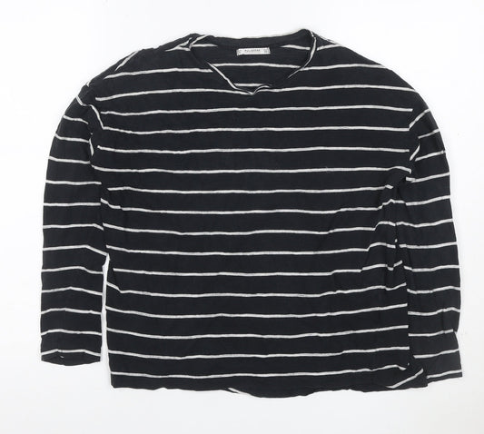 Pull & Bear Women’s Black Striped Long Sleeve Cotton T-Shirt Size 8