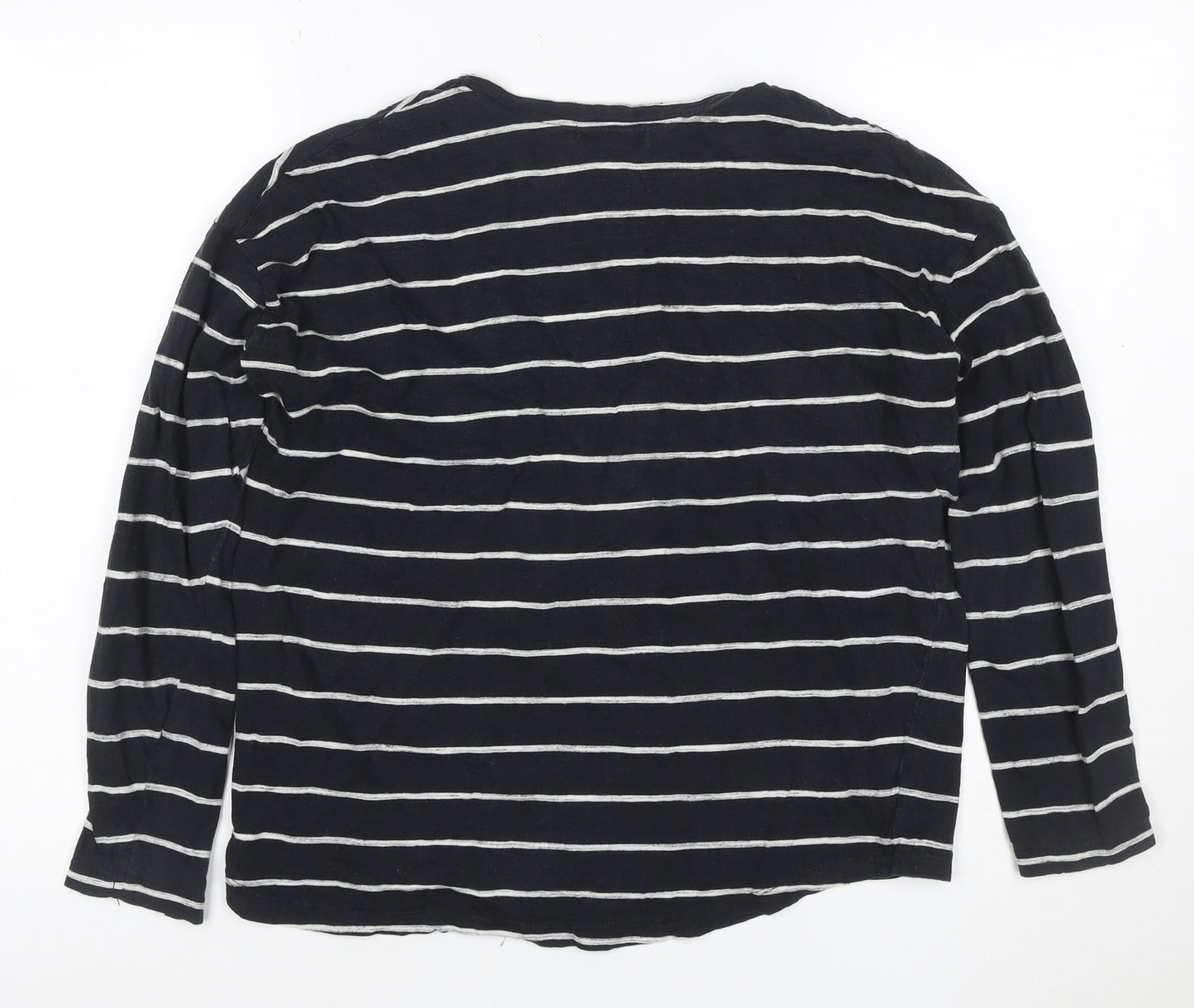 Pull & Bear Women’s Black Striped Long Sleeve Cotton T-Shirt Size 8