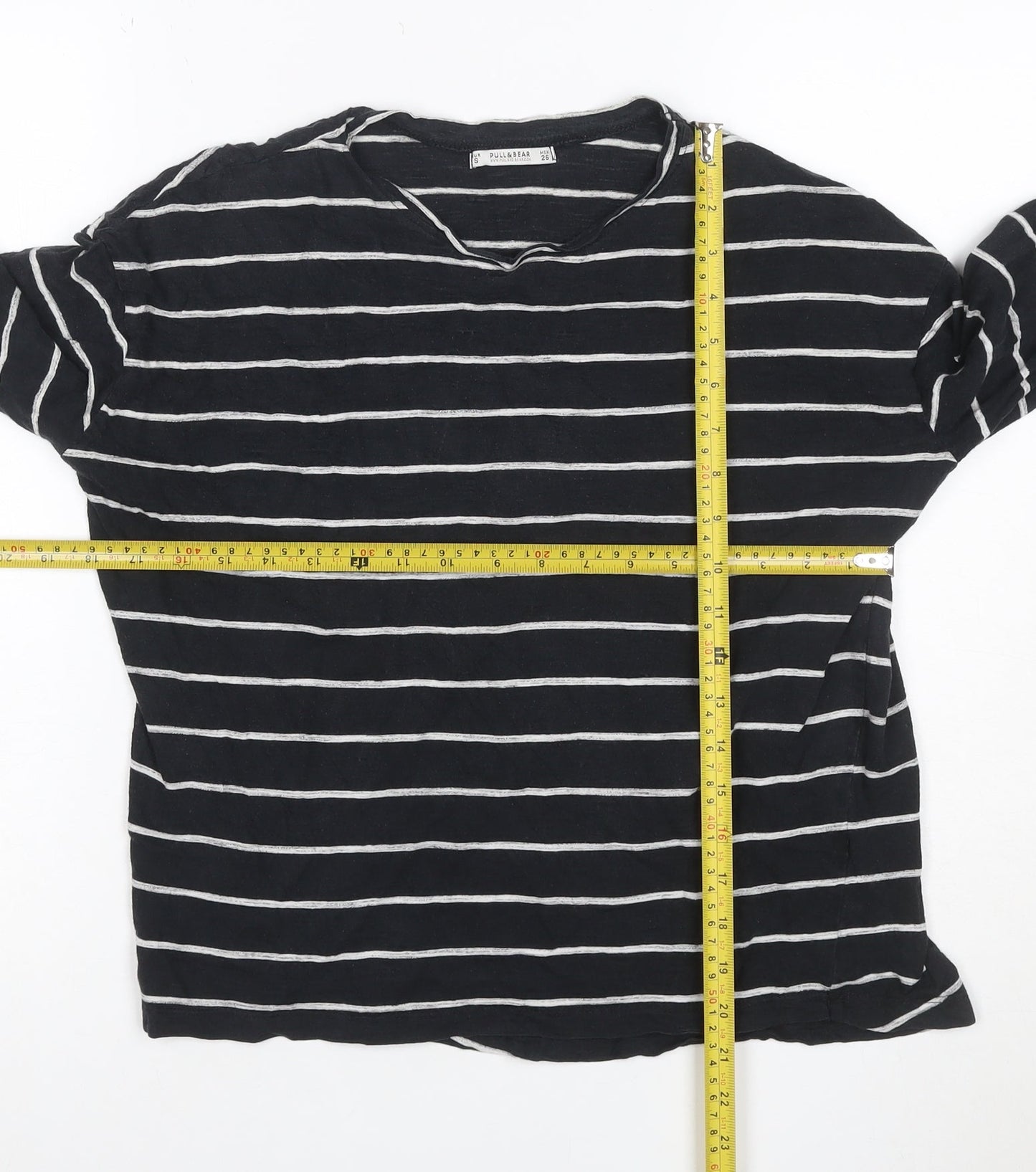 Pull & Bear Women’s Black Striped Long Sleeve Cotton T-Shirt Size 8